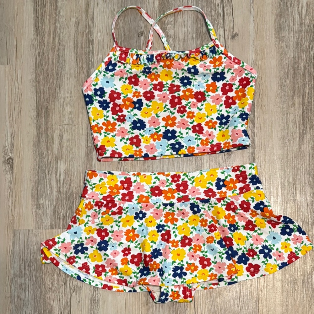 Hanna Andersson Two Piece Skirted Swimsuit Rainbow Floral Sz 10